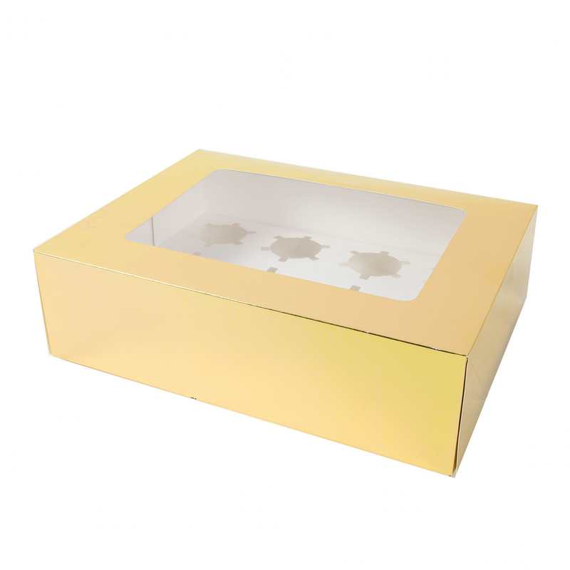 קופסת קרטון ל-12 קאפקייקס -זהב של חברת דקל