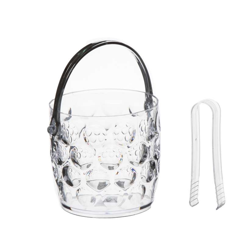 כלי פלסטית לקרח+מלקחיים קוטר 12.5 ג.12 ס"מ -ידית בצבע כסף