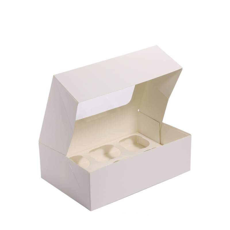 קופסת קרטון ל6 קאפקייקס 25.5/17/8 ס"מ-לבן