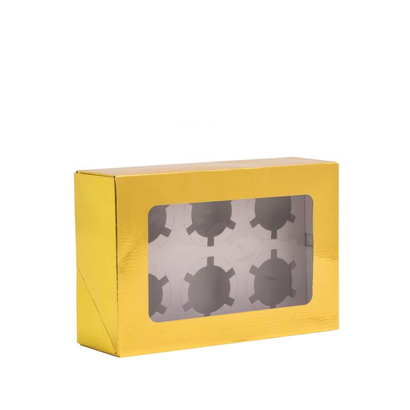 קופסת קרטון ל6 קאפקייקס 25.5/17/8 ס"מ-זהב