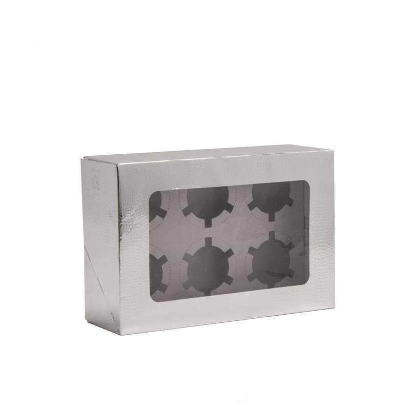 קופסת קרטון ל6 קאפקייקס 25.5/17/8 ס"מ-כסף של חברת דקל