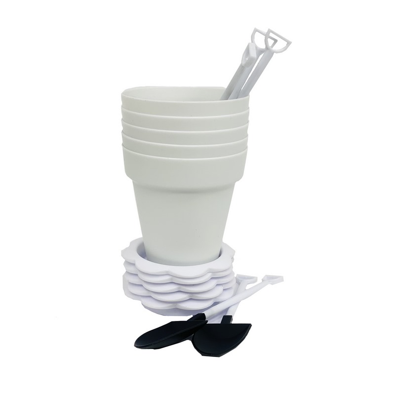 עציצי פלסטיק+תחתית+את חפירה-לבן של חברת דקל