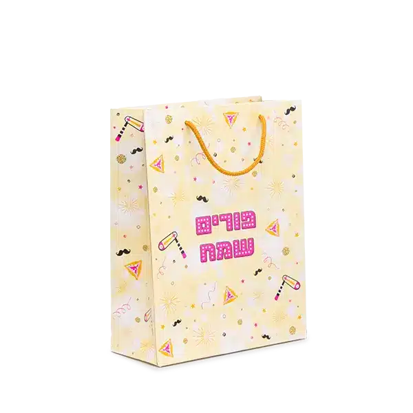 שקית קרטון 24.5/19/8 ס"מ-פורים שמח דגם בועות של דקל בע"מ