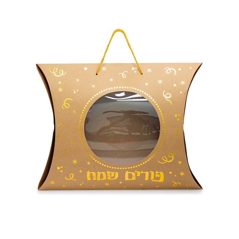 קופסת קרטון מעטפה+חלון 35/27/8 ס"מ- פורים שמח-קרפט זהב של דקל בע"מ