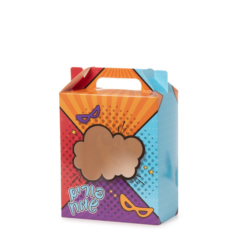 קופסאות קרטון לפורים חלון 18/15/8 ס"מ -דגם קומיקס של דקל בע"מ