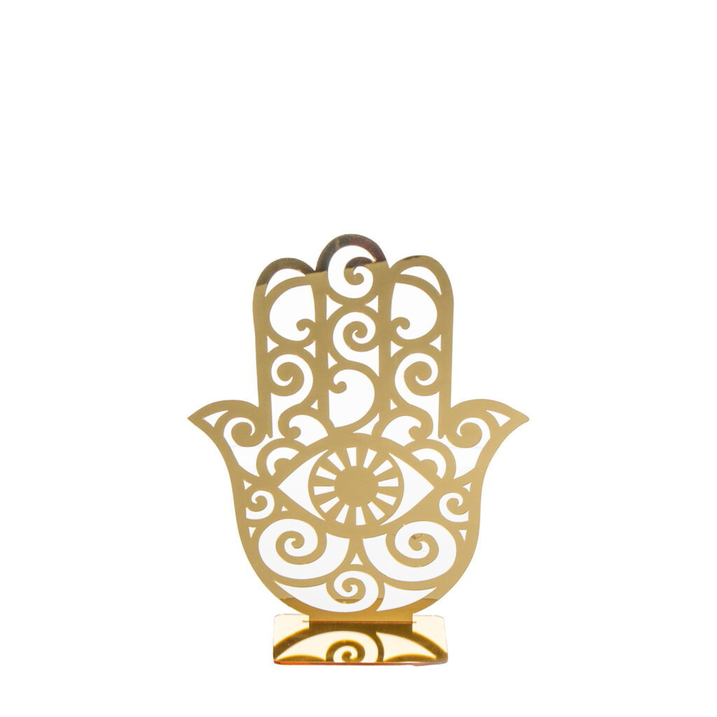 מרכז שולחן בצורת חמסה 20*23 ס"מ-זהב של דקל בע"מ