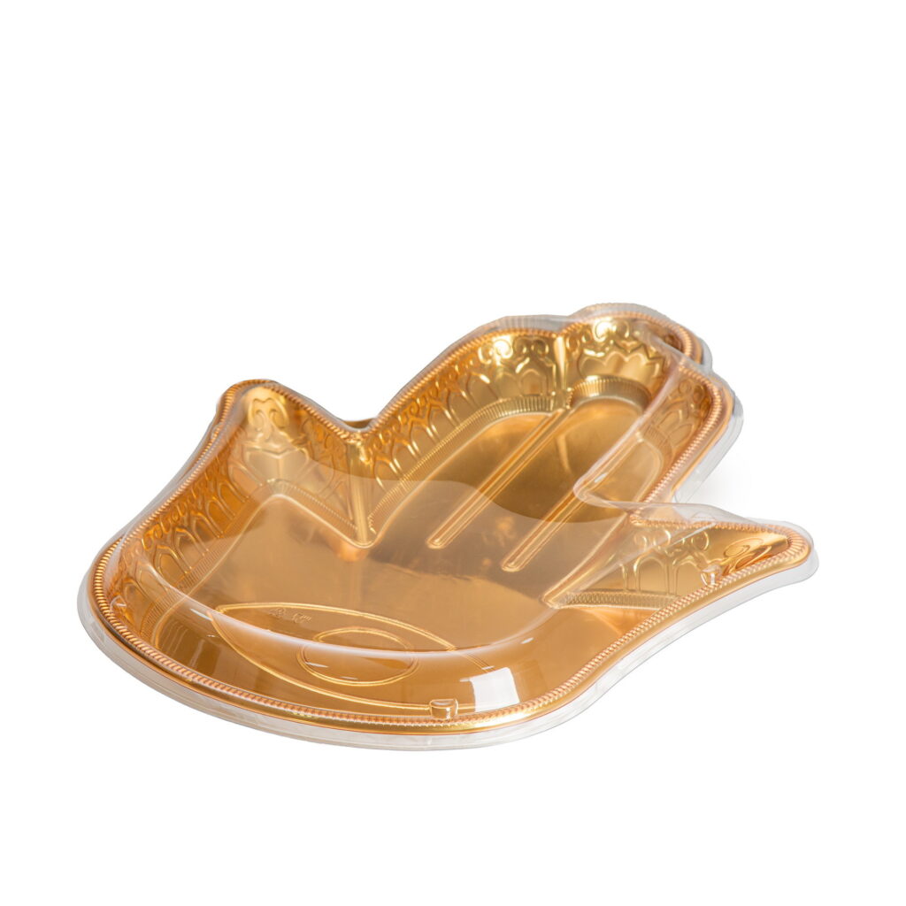 מגש פלסטיק זהב+מכסה -בצורת חמסה 40*30*6 ס"מ של דקל בע"מ