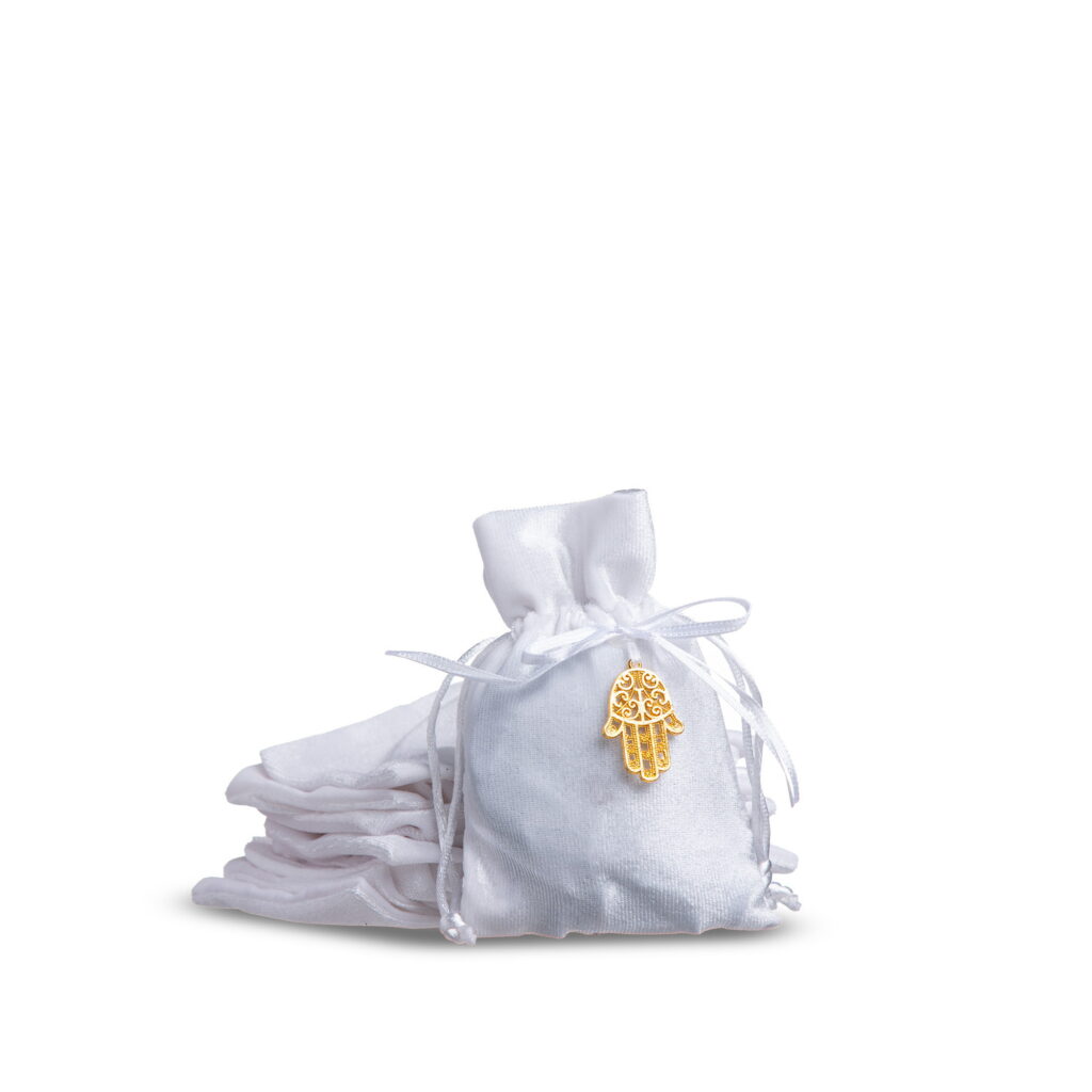 חבילת 10 שקיות קטיפה+ חמסה 10*8 ס"מ-לבן של דקל בע"מ