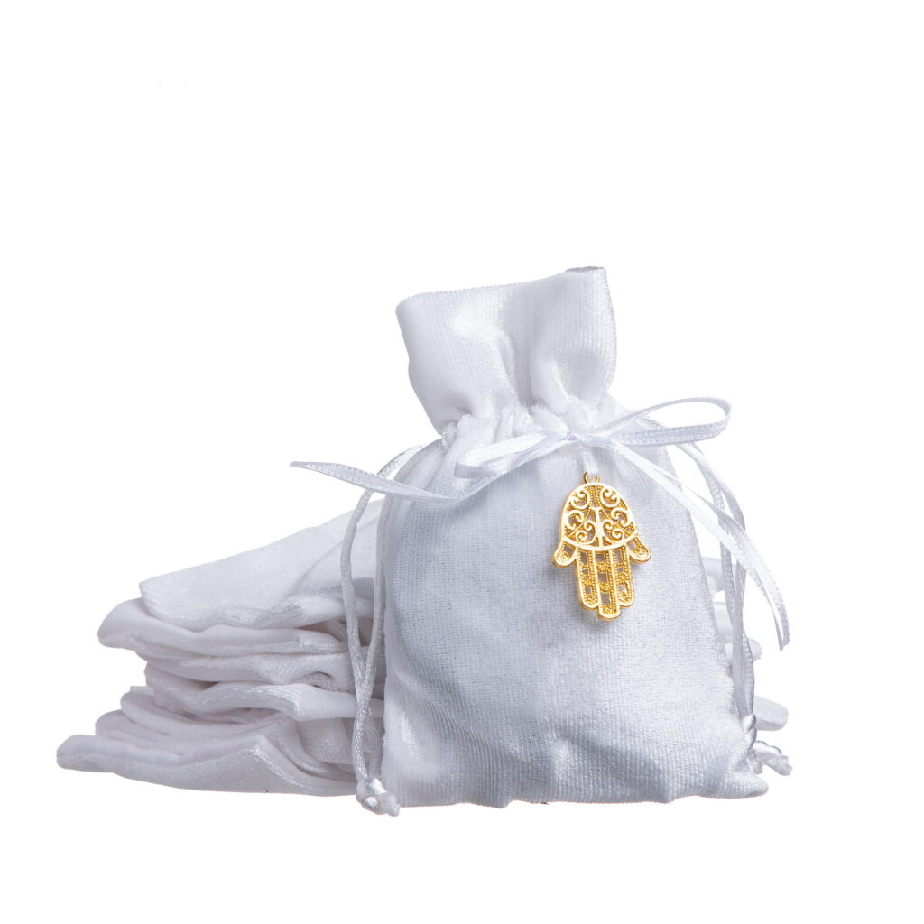 חבילת 10 שקיות קטיפה+ חמסה 13*10 ס"מ-לבן של דקל בע"מ