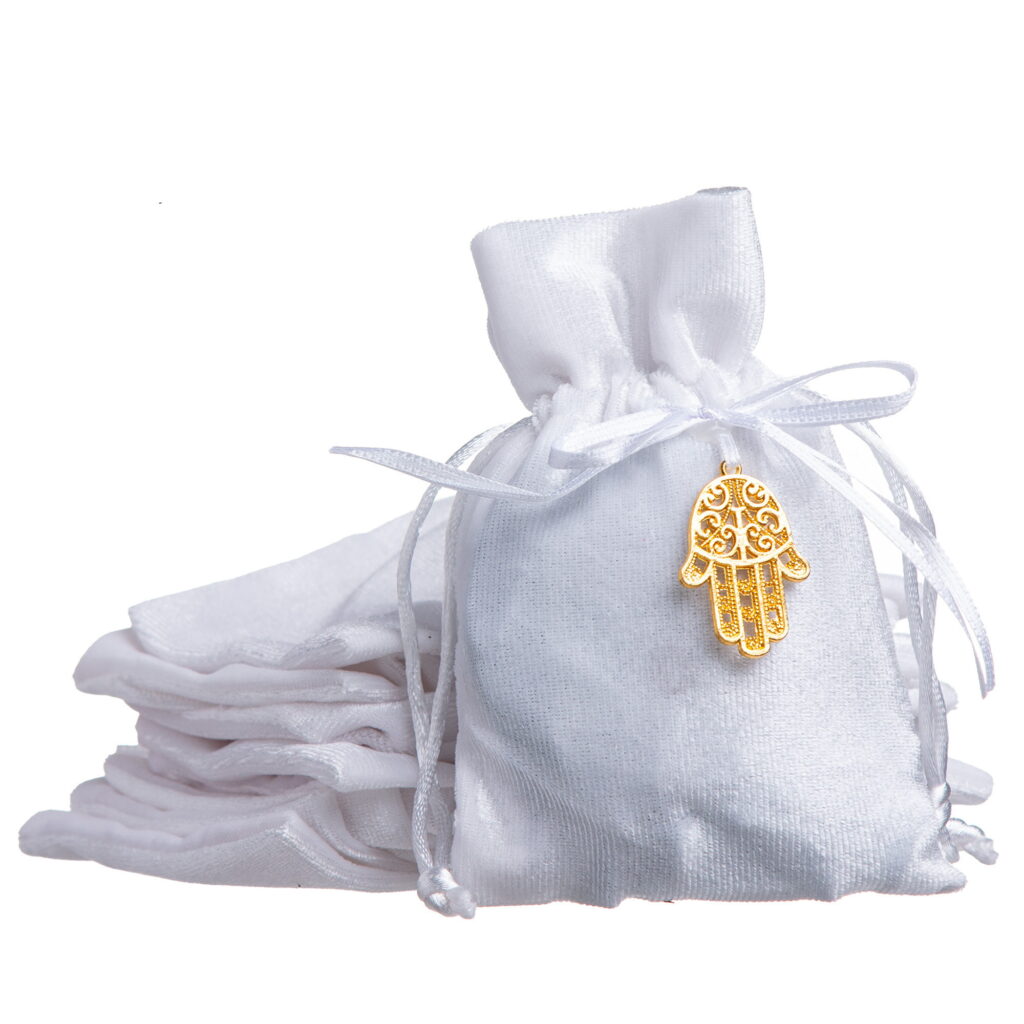 חבילת 10 שקיות קטיפה+ חמסה 13*17 ס"מ-לבן של דקל בע"מ