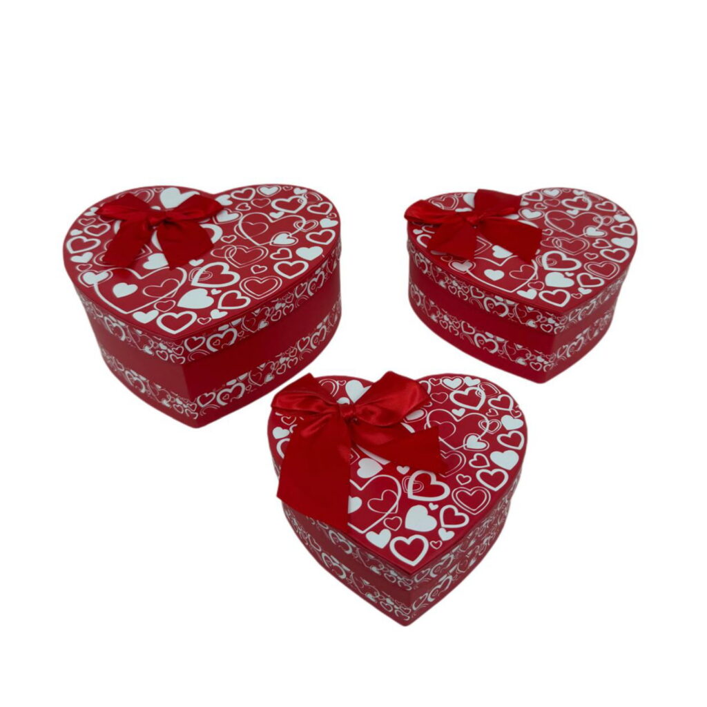 סט 3 קופסאות לב 21.5*9+18.5*7.5+15.5*6 ס"מ-לבבות לבן של דקל בעמ