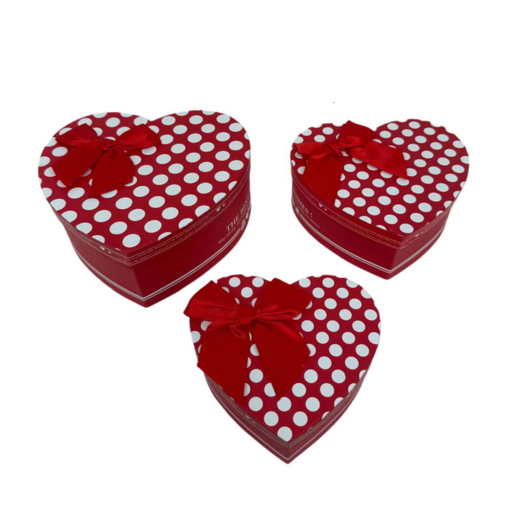 סט 3 קופסאות לב 21.5*9+18.5*7.5+15.5*6 ס"מ-נקודות לבן